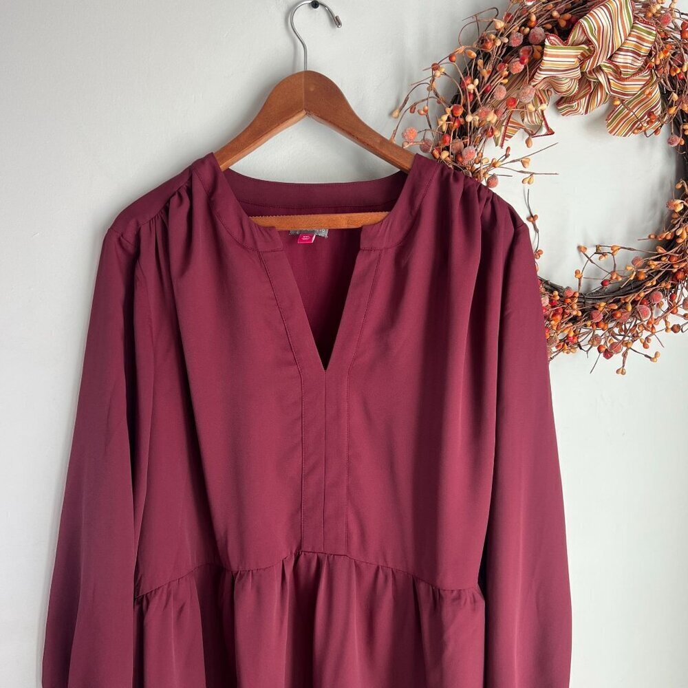 Vince Camuto Women's XXS Solid Long Sleeve Split Neck Tiered Baby Doll Dress - Picture 3 of 11